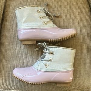 Jack Rogers Chloe Rain Boots Blush Pink Shimmer Leather -9- PERFECT NEW (no box)